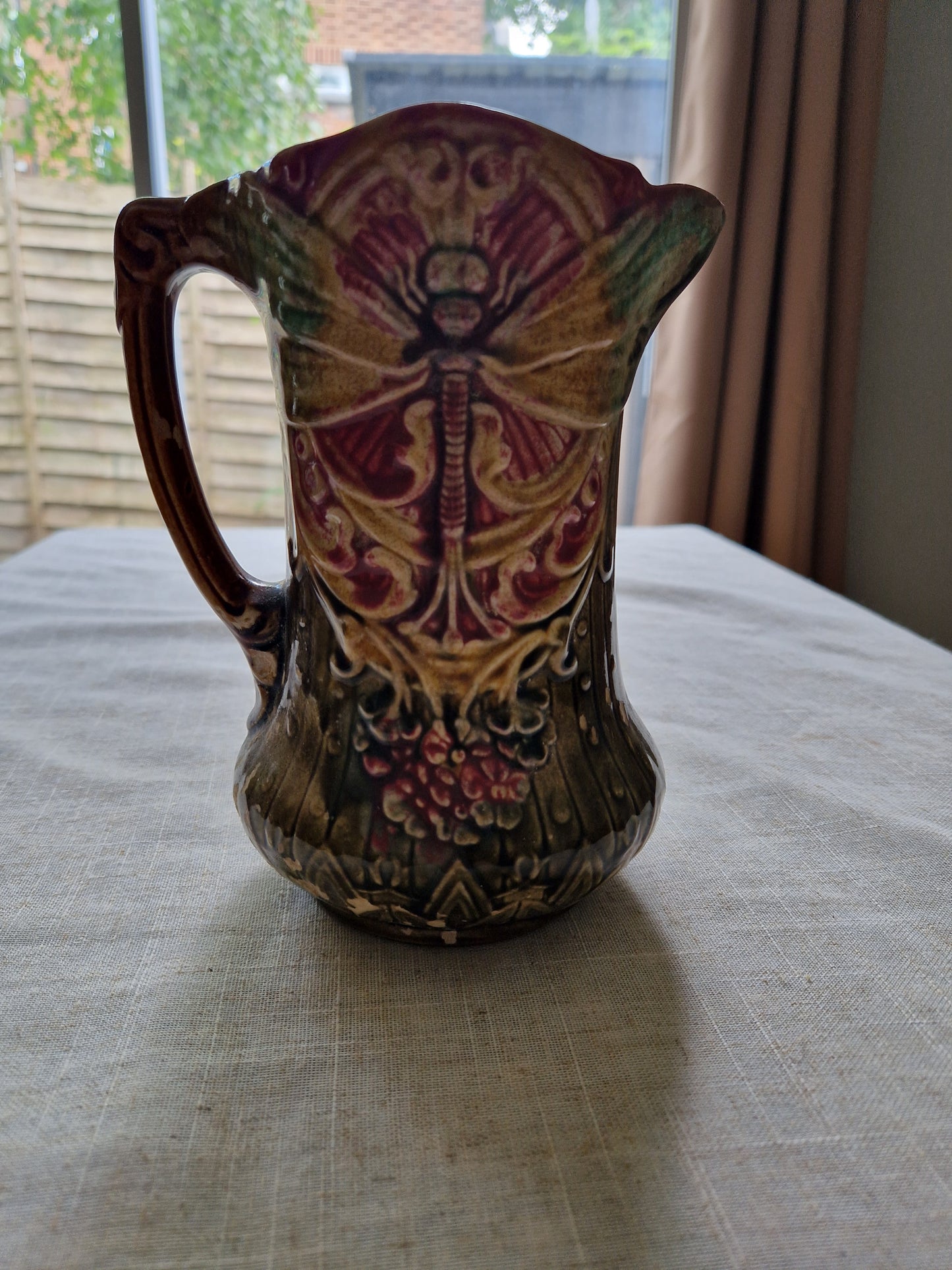 Rare Frie Onnaing French Majolica Butterfly Pitcher c.1870-1900