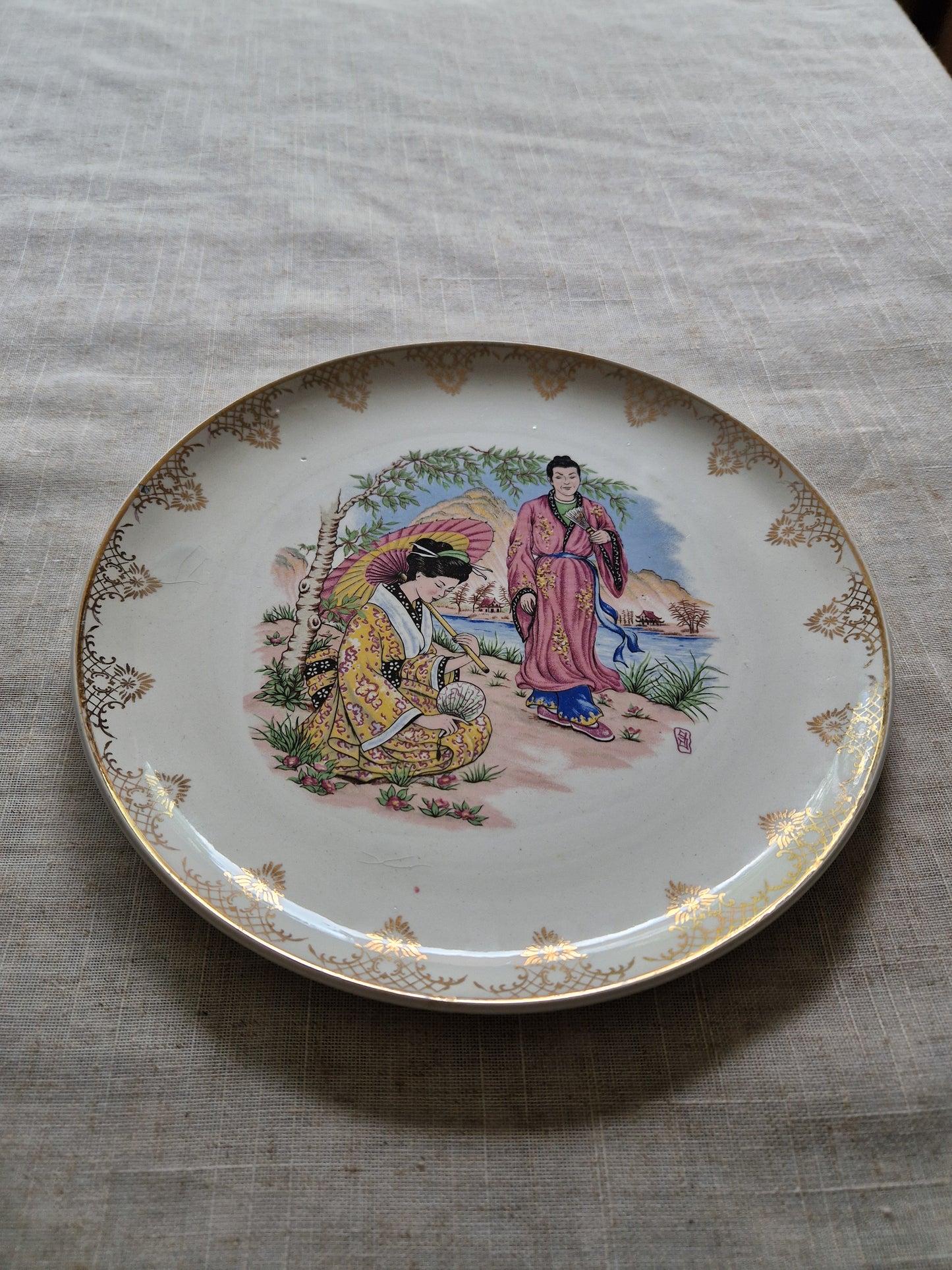 Antique French Ceranord St Amand Porcelain Plate - Japanese-Inspired Design