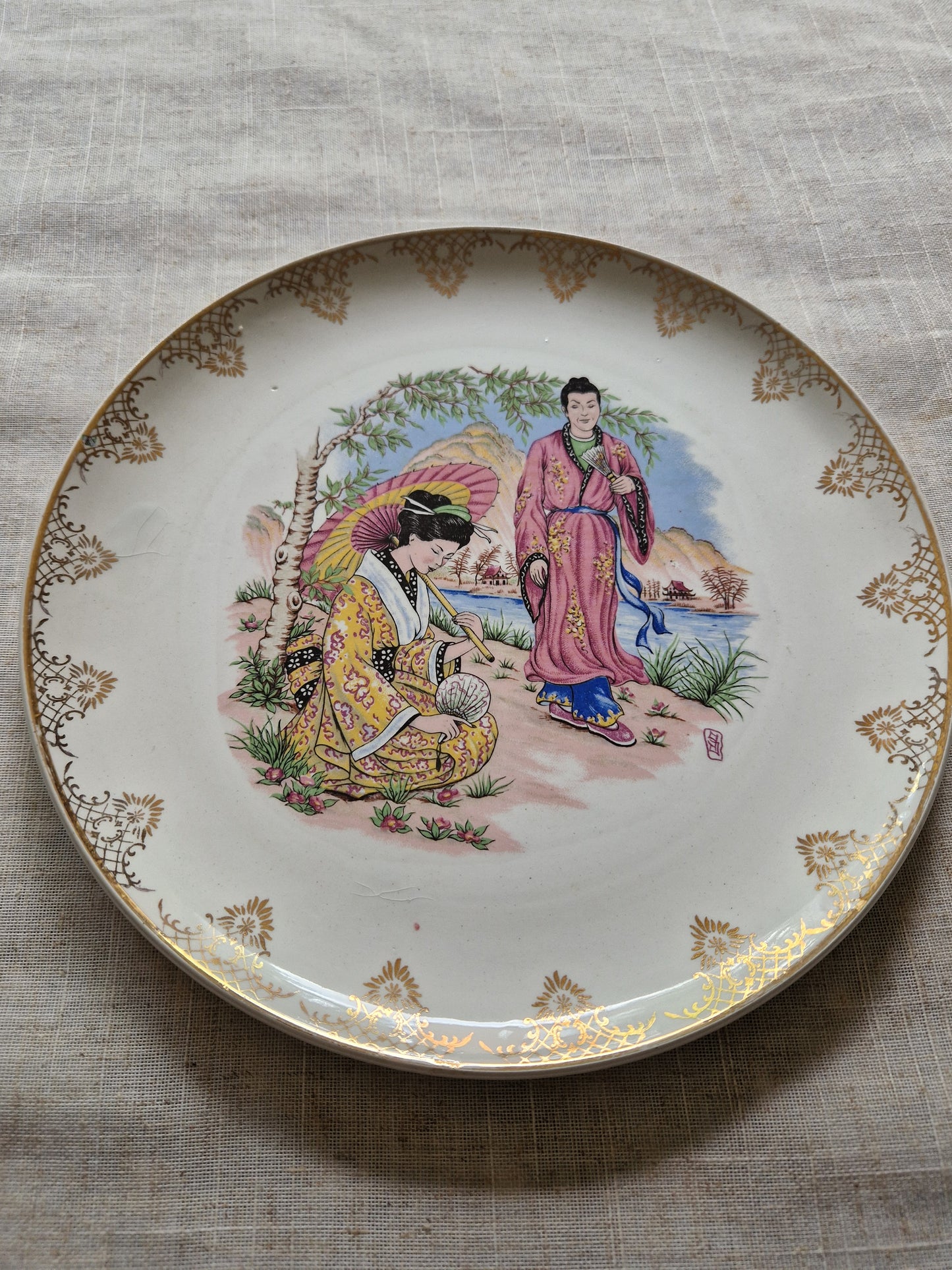 Antique French Ceranord St Amand Porcelain Plate - Japanese-Inspired Design