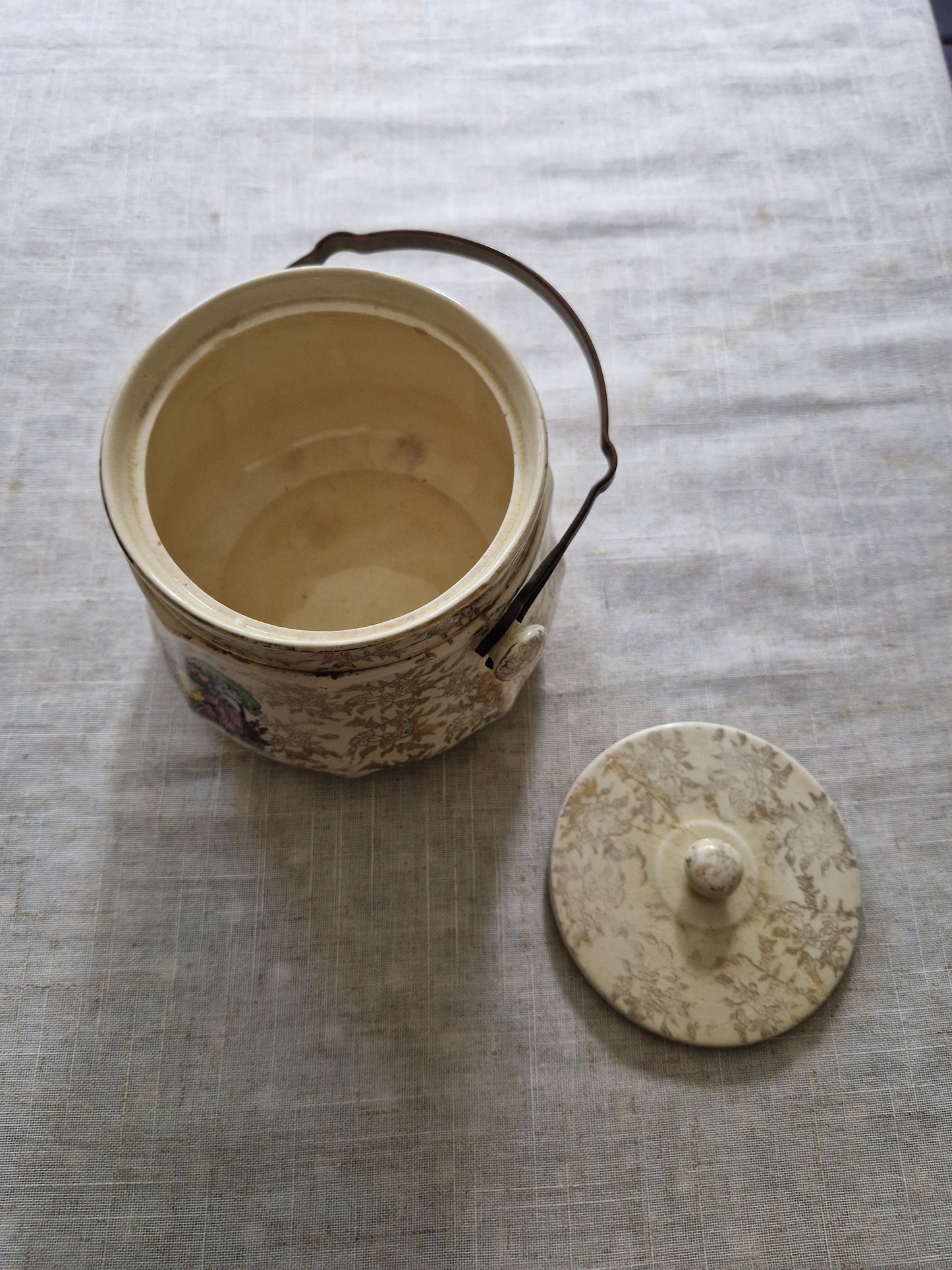 Vintage Sadler Crinoline Lady Biscuit Barrel - English Pottery Cookie Jar with Cane Handle