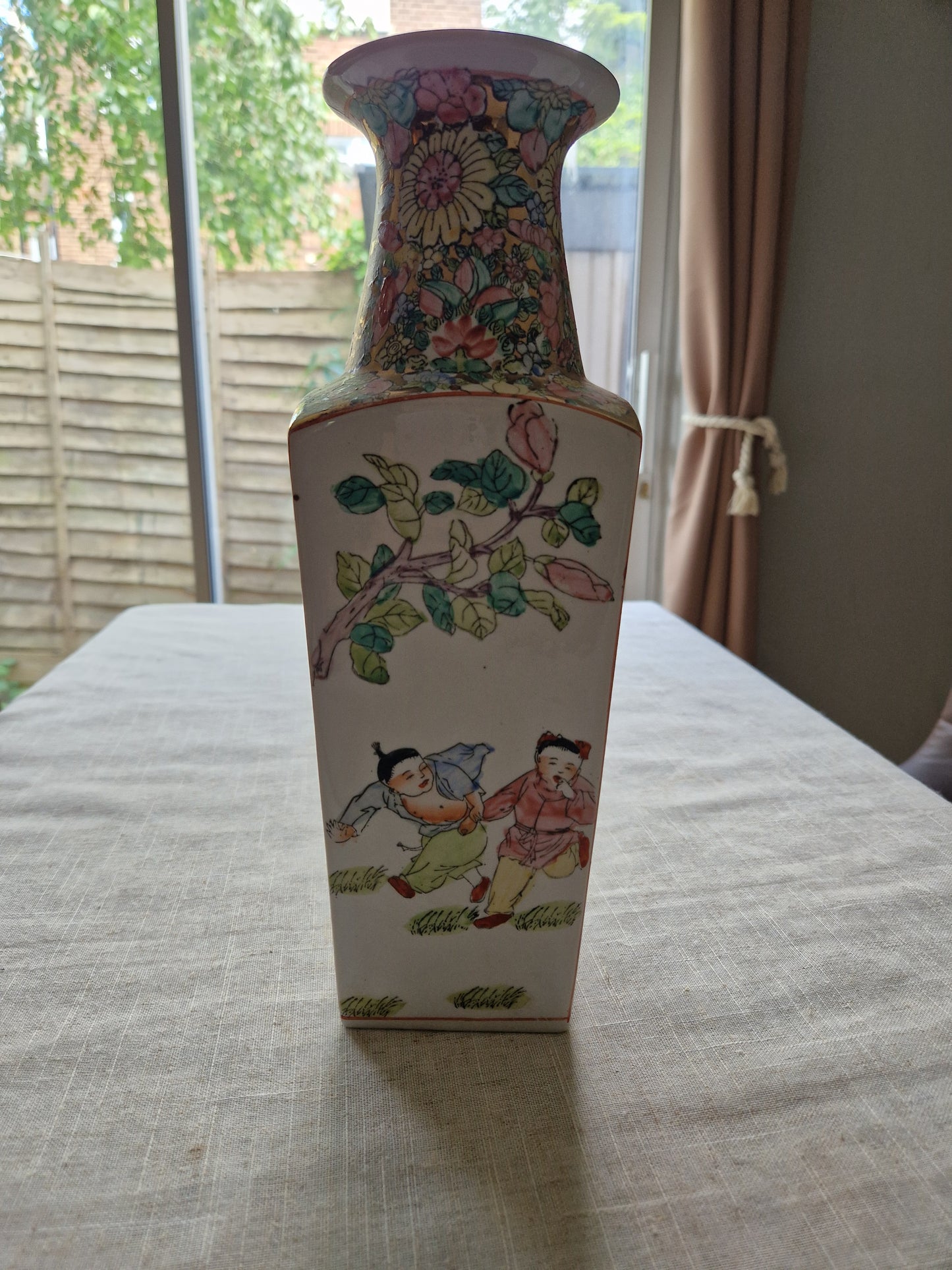 Modern Chinese Famille Rose Style Vase - Children Playing & Foo Dog Design